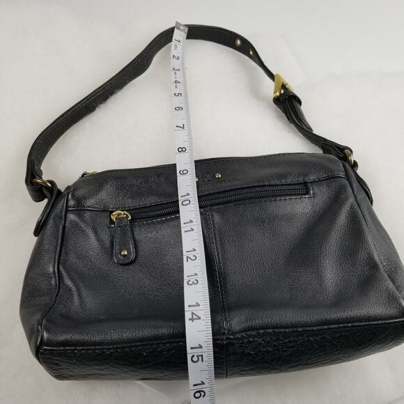Stone Mountain Black Leather Shoulder Bag Adjustable Strap Brass Buckle Nice! - Picture 5 of 6
